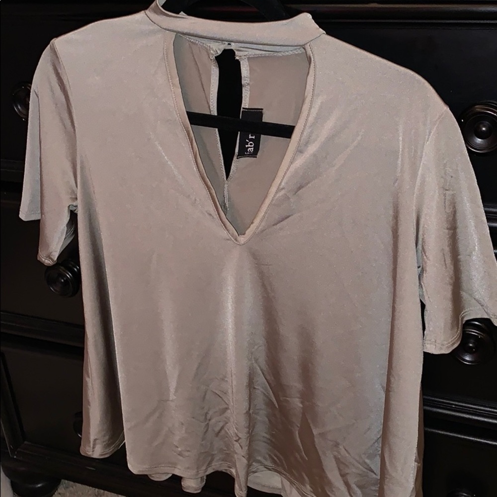 nice olive colored blouse with a v neck